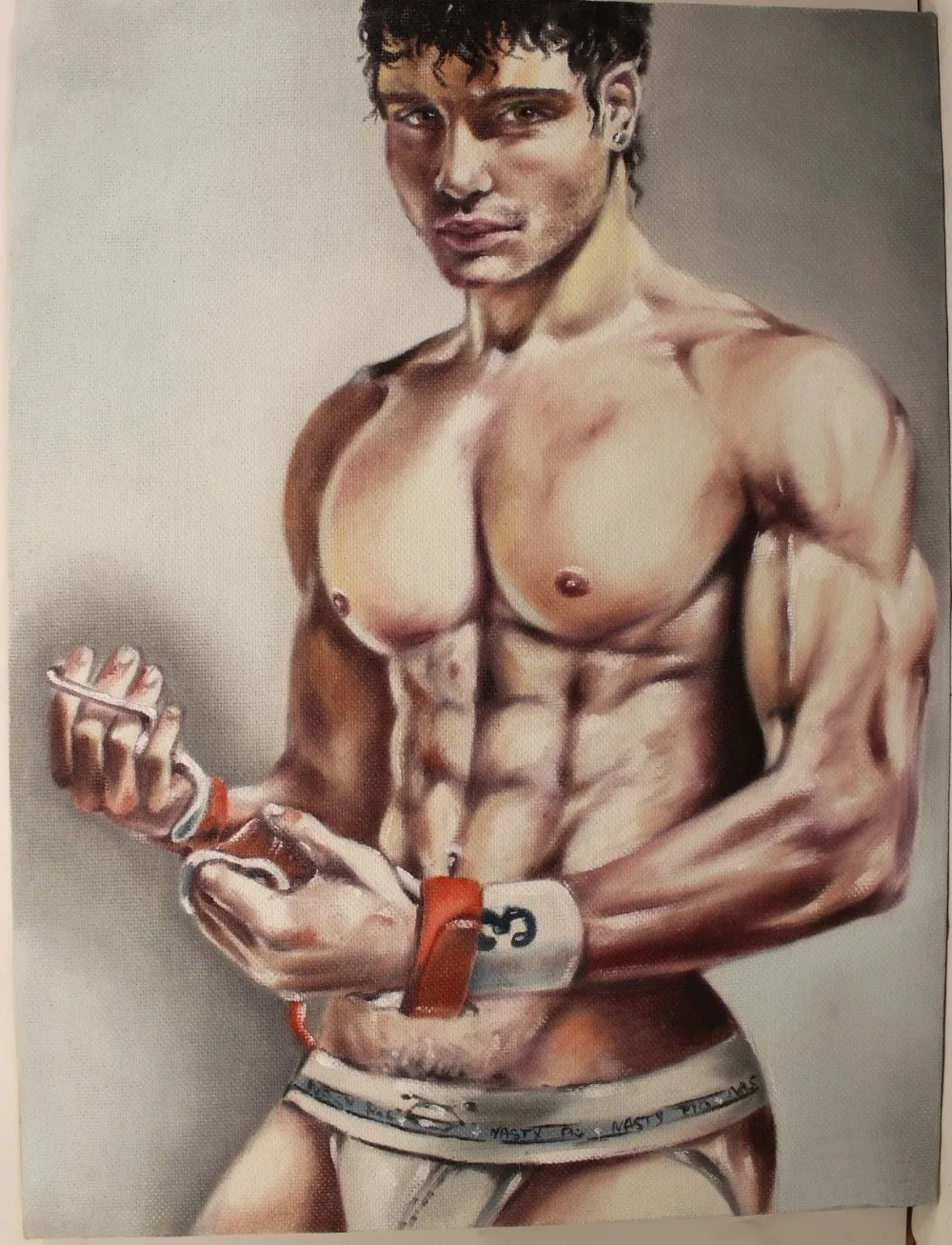 

100% Handmade Nude GAY portrait ART sexy abdominal muscle attractive