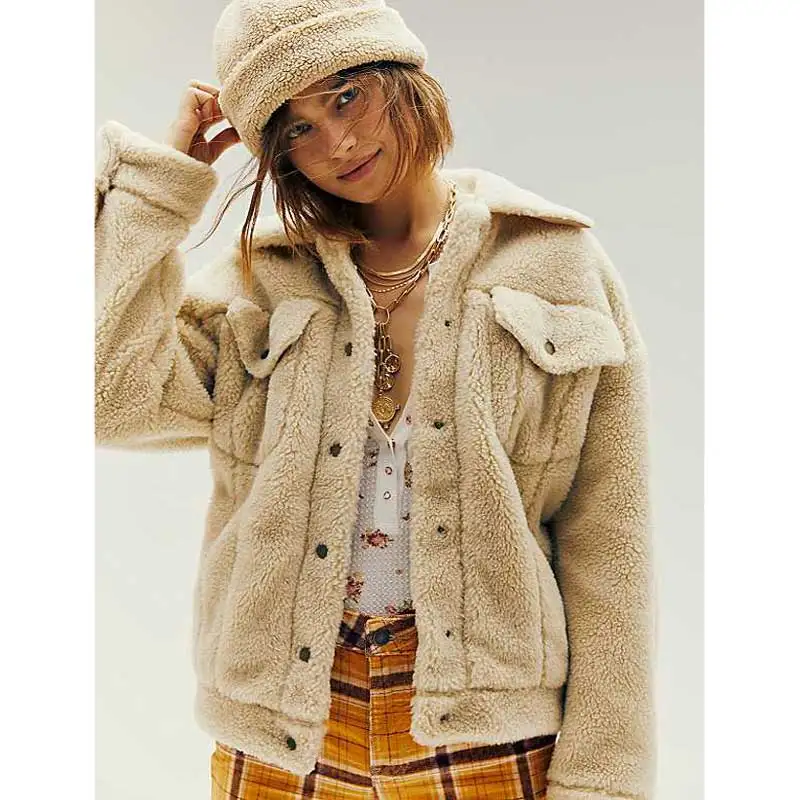 Boho Inspired women's trucker Jacket pockets snap buttons winter jacket women 2019 casual chic warm coat new chaqueta |