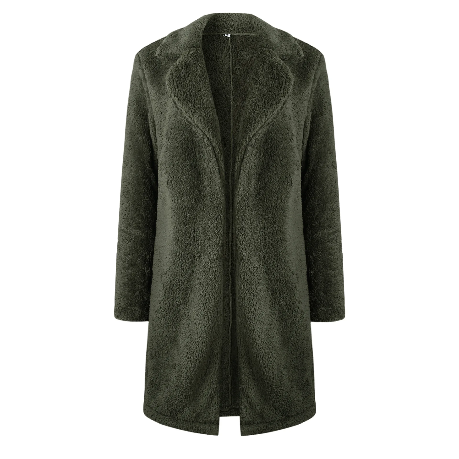 Зима, новая мода, женская куртка, однотонная, флисовая, отложной воротник, открытая стежка, длинная куртка