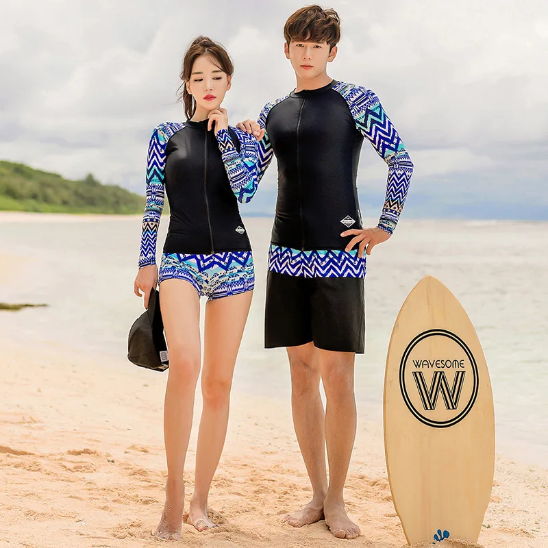 

Couple Rash Guards Swimsuit Bikini Suit Sport Women Bathing Suits 2019 Swimwear Long Sleeve Girl Guard Korean Couples Men