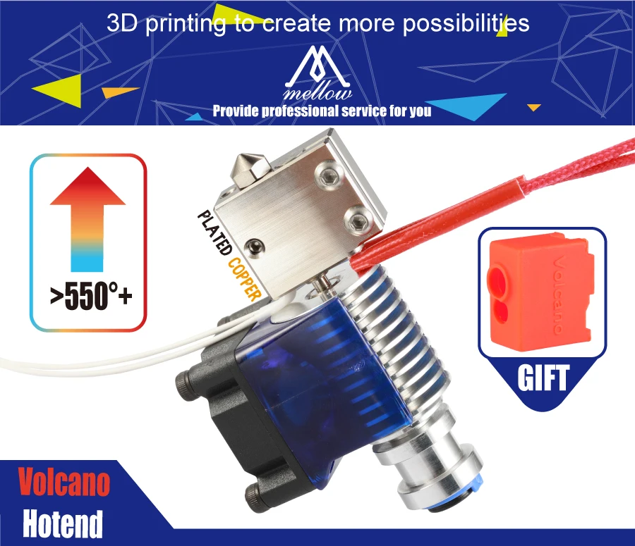 Mellow 12 В/24 В Nf-v6 покрытием Медь Volcano Hotend дистанционного Bowen печати J-head Hotend полный комплект для 3D-принтера E3d Hotend для Pt100