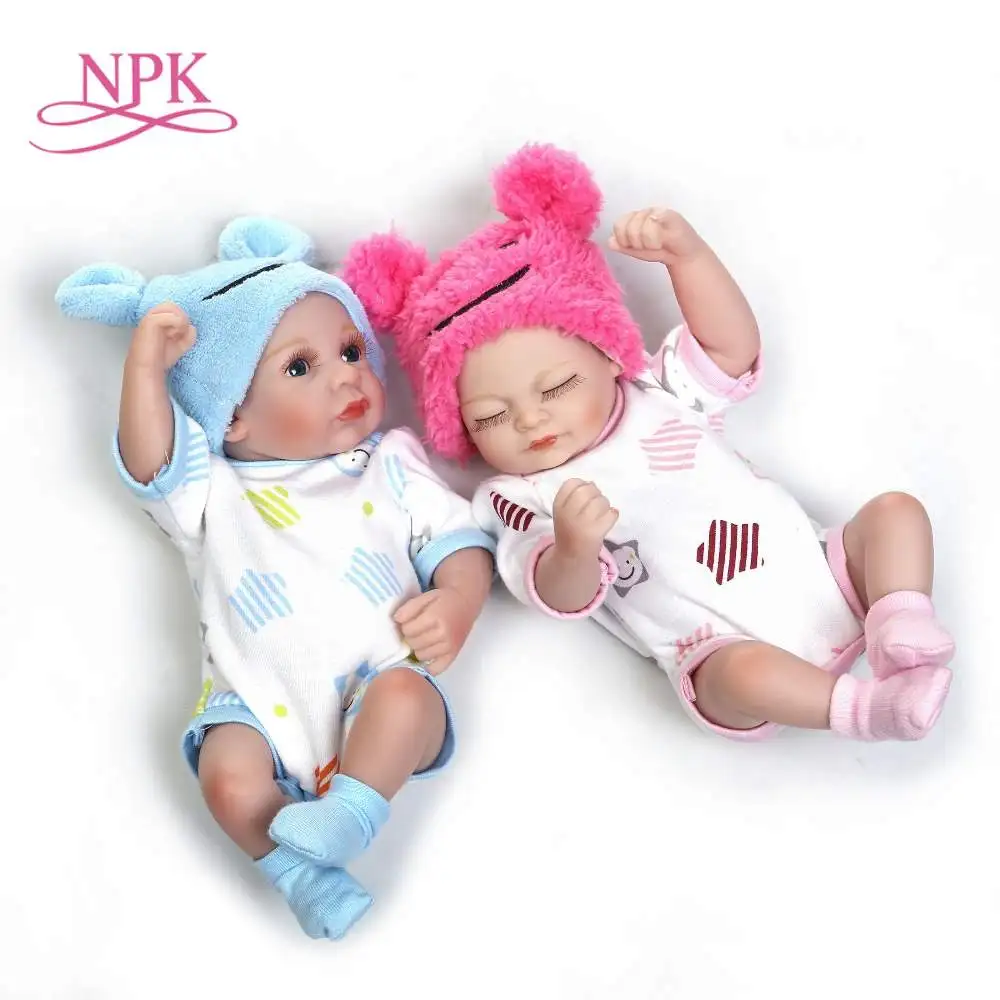 

NPK 11'' Mini Reborn Babies Girl boy Full Silicone Vinyl Cute twins bebes Dolls Lifelike Bebes Reborns For Toddler Bathing doll