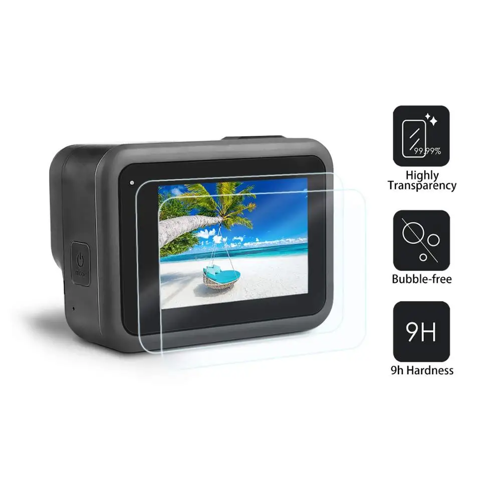Go Pro Набор аксессуаров для GoPro Hero 8 с силиконовым резиновым защитным чехлом+ 4 шт закаленное стекло экрана+ 2 шт Защита объектива