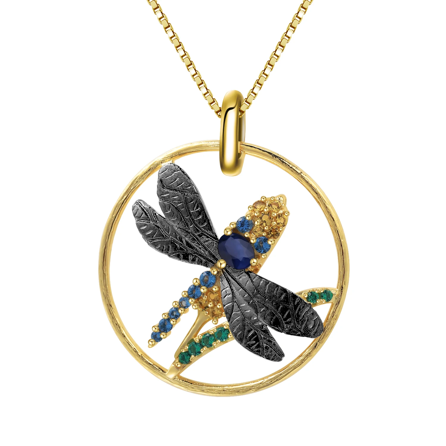 

GEM'S BALLLET Original 925 Sterling Silver Dragonfly Pendant Diffusion Sapphire Gemstone Pendant Necklace Jewelry For Women