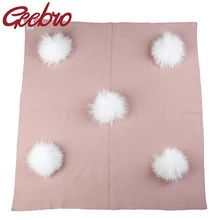 Geebro, теплое шерстяное Пеленальное Одеяло для новорожденных, одеяло для путешествий, спальное одеяло с помпоном из натурального меха 13 см, постельные пеленки для детей