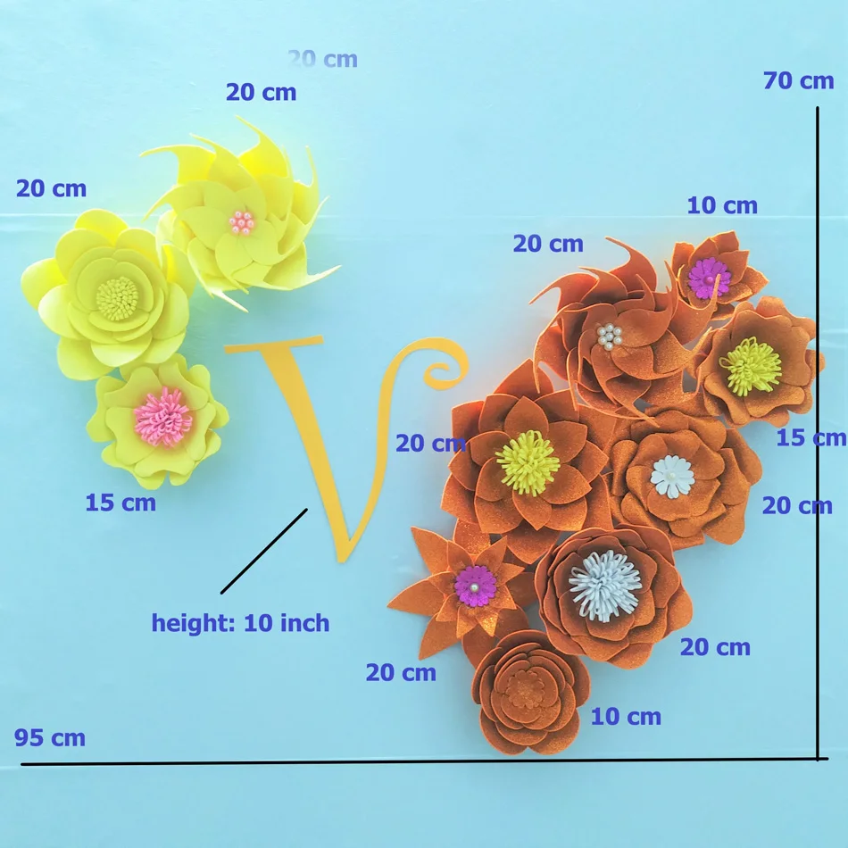 

2019 Giant Glittered Foam Flowers Handmade Mix Orange Yellow Large Rose Set For Nursery Wedding Backdrop Home Wall Decoration