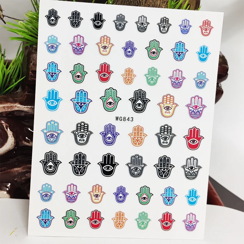 

3D Stickers for Nails Palm Eye Stripe Cactus Design Adhesive Nails Art Decoration Manicure Stickers Decal Nail Foil Accessories