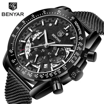

Benyar Stainless Steel Quartz Watch Men Luxury Brand Waterproof Sport Chronograph Watch Business Clock Male relogio masculino