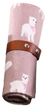 

alpaca in pink canvas Embroidery Canvas Handmade Pencil Case Bags Holes Roll Pouch Makeup Cosmetic Brush Pen Storage Box Bag Sch