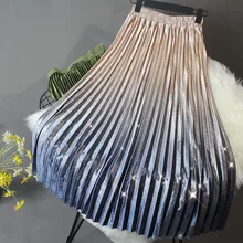 Блестящая бархатная плиссированная юбка средней длины с градиентом,, хорошее качество, удобная повседневная юбка трапециевидной формы с высокой талией, осенние женские теплые зимние юбки