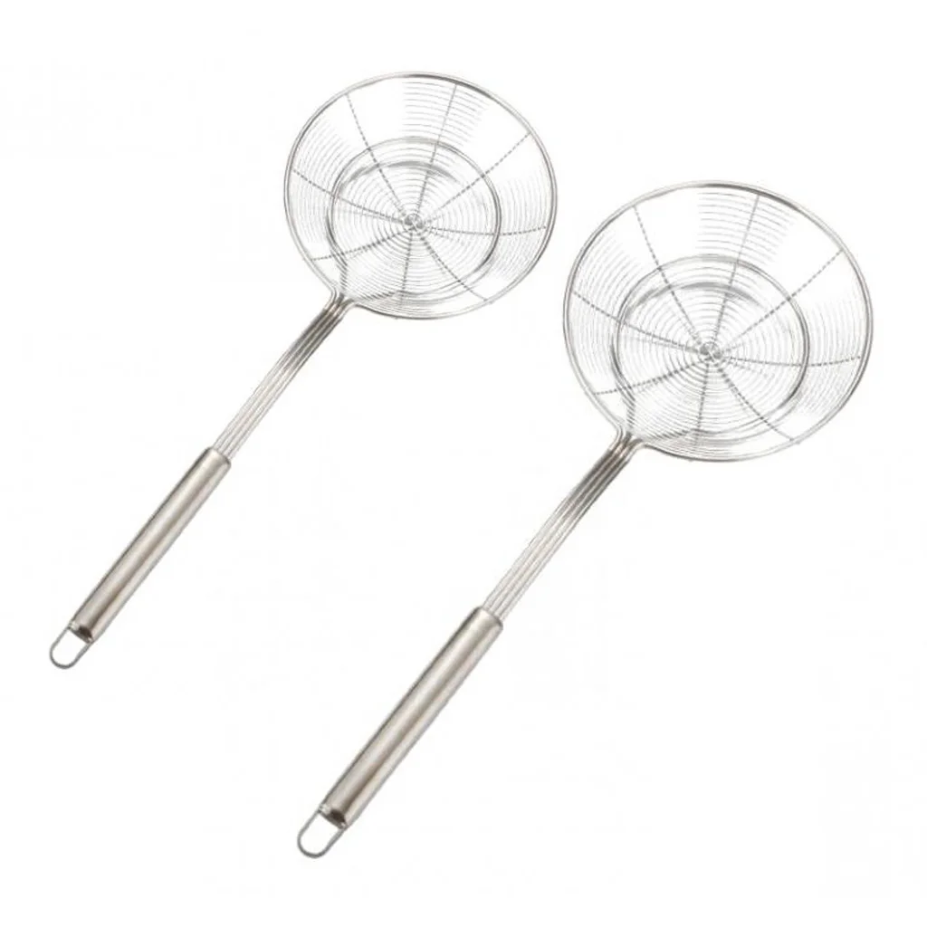 2 Pieces Stainless Steel Spiral Lifter Skimmer Deep Frying Strainer 20cm&14cm - Silver