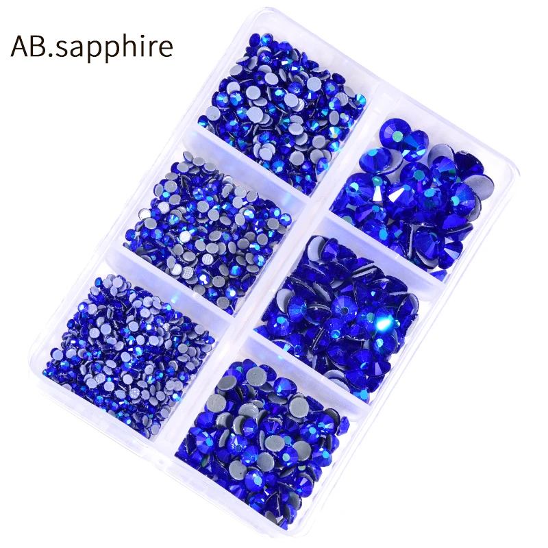 33 Sapphire AB Oleeya Mix 6 Sizes Shimmer AB Crystal Better DMC стразы HotFix Rhinestones 宝蓝AB
