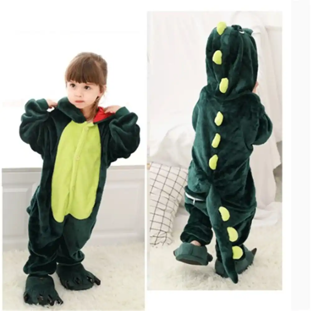 Pijama De Una Pieza De Dinosaurio Verde De Dibujos Animados Para Ninos Y Ninas Ropa De Dormir Calida De Franela Pijamas Familiares Novedad Pelele Entero Aliexpress