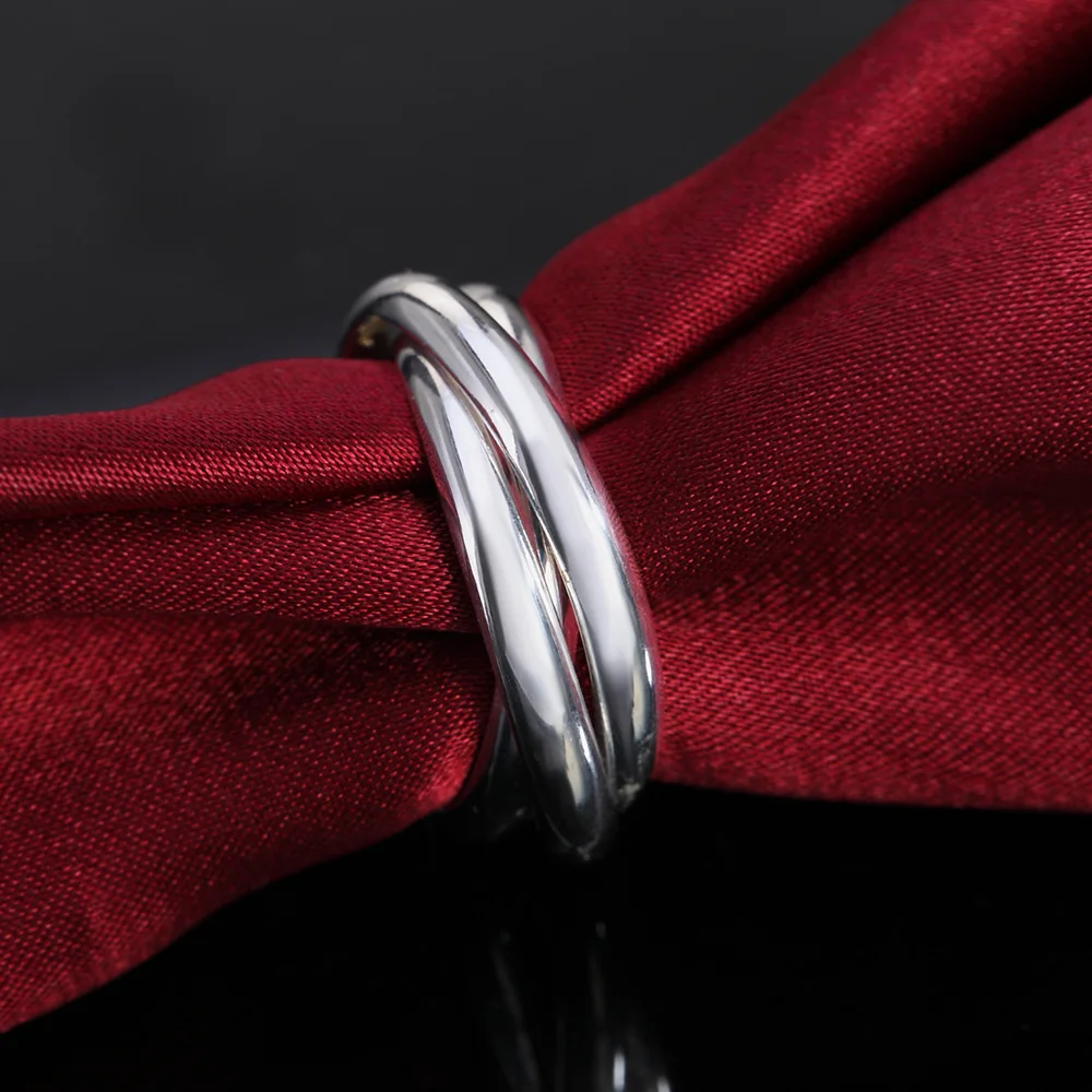 size 5-10 Beautiful Valentine's gift Silver ring jewelry 3 circle cute noble fashion Wedding silver color women Lady