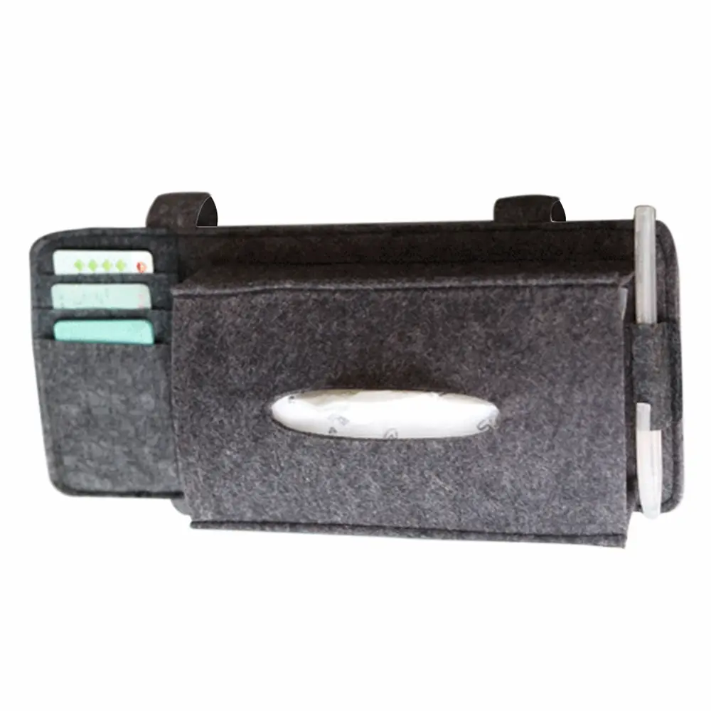 Car Styling Case Sun Visor Type Wool Felt Hanging Tissue Box Car Napkin Holder Pocket Organizer Pouch Card Storage