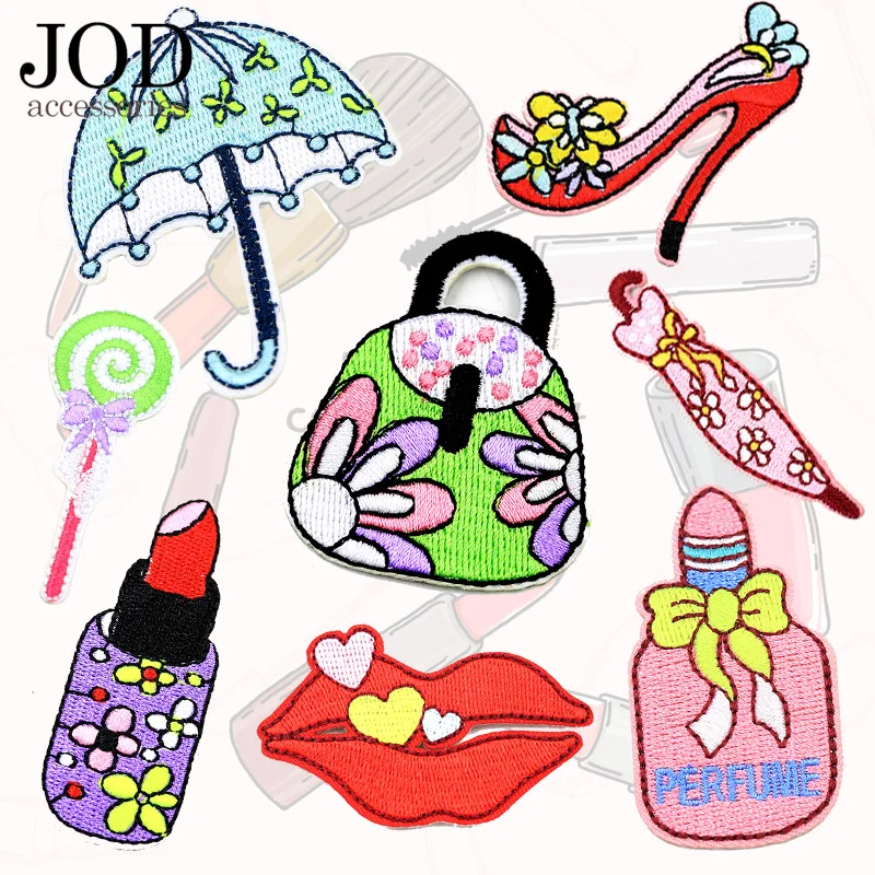 

Children Girl Iron-on Transfers Stripes Embroidered Patches Applique for Clothes Badges Thermal Stickers on Clothing Patch Lips