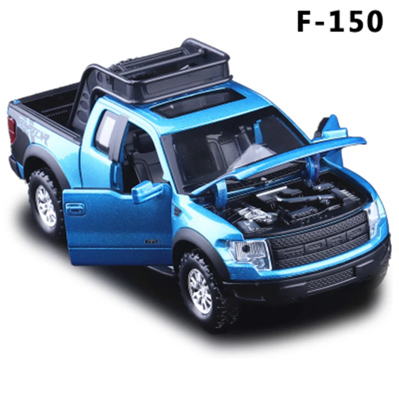 1:32, Ford Raptors, сплав, модель автомобиля, игрушка, оттягивается, флеш-музыка, литье под давлением, металлические пикапы, модель, классический американский автомобиль для мальчиков