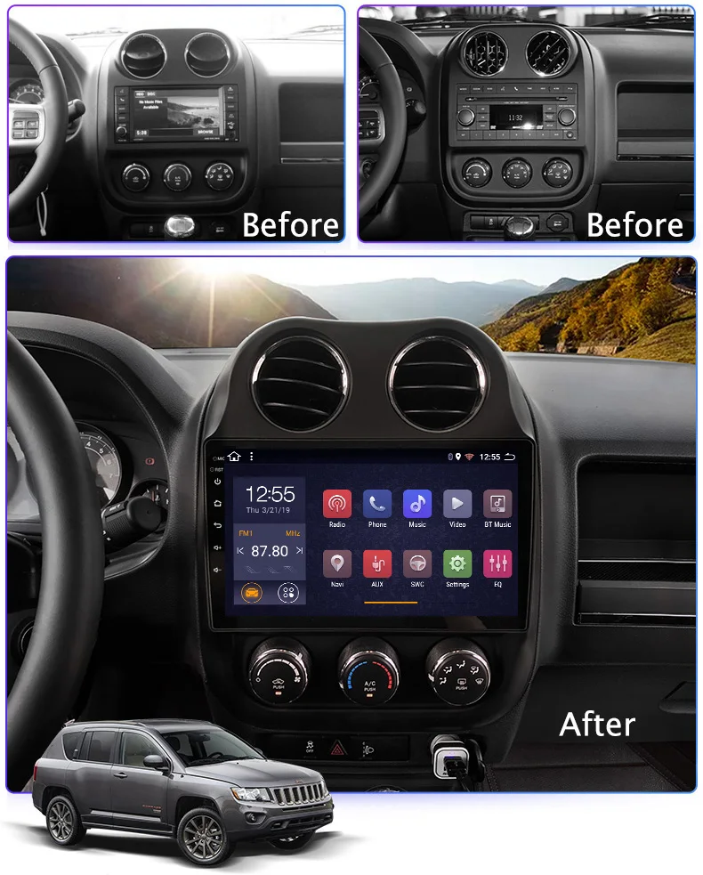 Best PX6 4G+64G Android 9.0 10.1 inch for Jeep Compass 2010-2016 Car DVD GPS Navigation Radio Audio Video Multimedia System 1