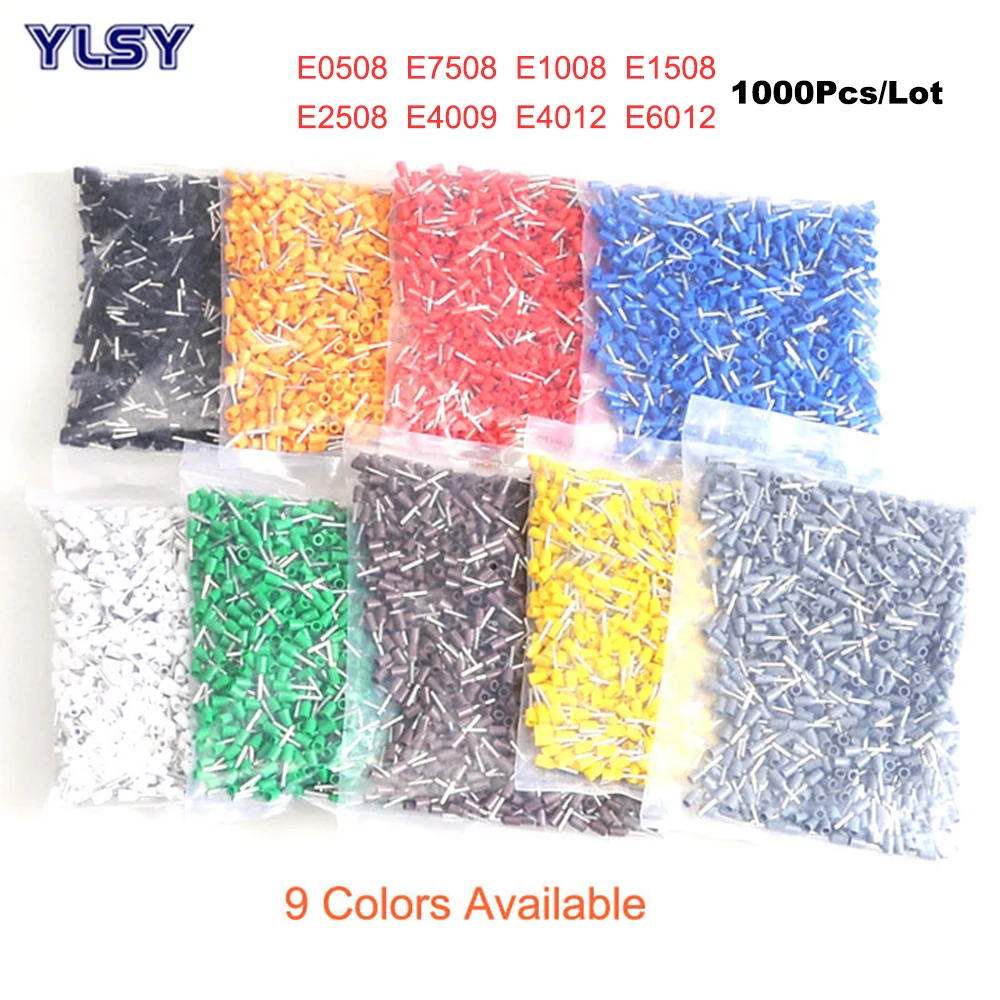 

1000Pcs Tube Insutated Cord End Terminals Electrical Crimp Terminal Brass Connector E0508-E6012 Wire Cable Ferrules VE 22-10AWG