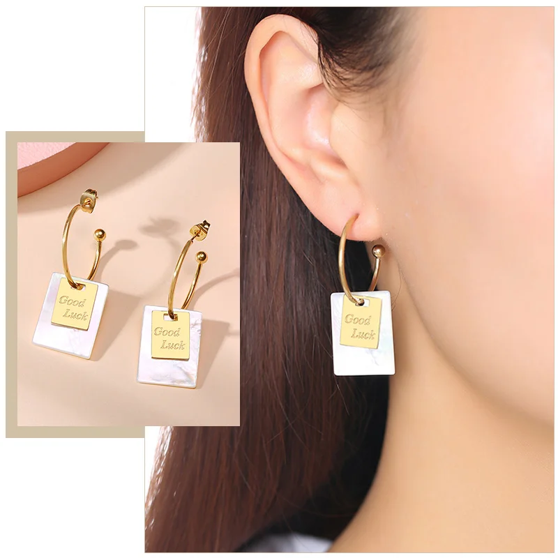 

Chic Shell Square Dangle Earrings for Women Party Good Luck Birthday Sister BFF Jewelry with Free Gifts Box