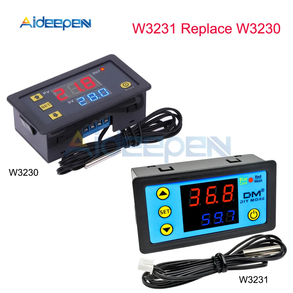 Produktbild von Aideepen W3230 Temperaturregler 12 V DC – 20 A, Kühlen/Heizen, -55–120 °C, Mit Kalibrierung Und Alarm