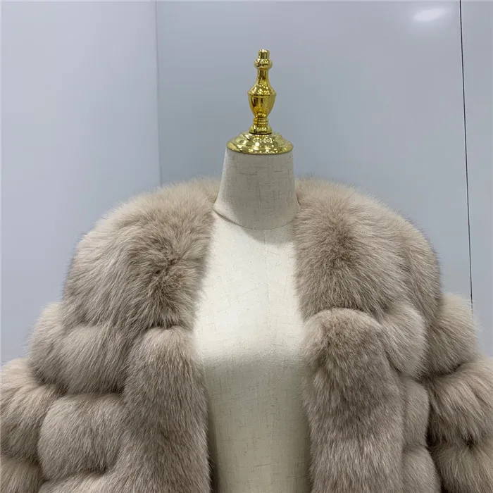 Women Real Fur Coat Thick Warm Female Natural Fox Fur Jacket Outerwear Fashion V Neck Winter Real Fox Fur Coat for Women