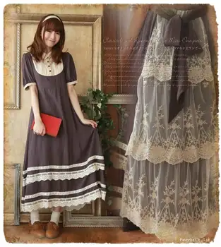 

short sleeve women lace stitching long one piece dress cotton fashion women clothes free shipping