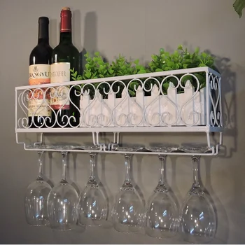 

Wall Mount Metal Wine Rack Wine Bottle Shelf With Glass Holder Bottle Champagne Glass Hanging Holder Hanger Bottle Shelfs