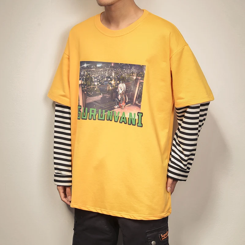 SingleRoad толстовки с круглым вырезом мужские желтые Лоскутные Полосатые толстовки с капюшоном Мужские пуловеры Harajuku Японская уличная одежда толстовки хип-хоп