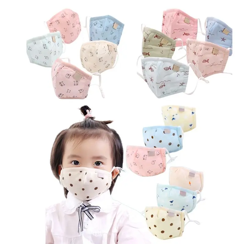 

Infant Baby Kids Winter Cotton Anti Dust Mouth Mask Cartoon Fish Polka Dot Cat Printed Candy Color Warmer Washable Adjustable Re