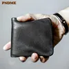 PNDME high quality soft genuine leather men's short wallet casual simple youth full cowhide thin credit card holder black purse 1