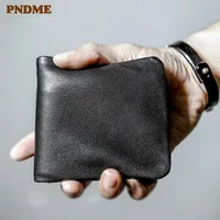 PNDME high quality soft genuine leather men's short wallet casual simple youth full cowhide thin credit card holder black purse 1