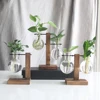 Hydroponic Plant Flower Vases Terrarium Vintage Flower Pot Bulb Transparent Glass Vase Wooden Frame Tabletop Home Bonsai Decor 3