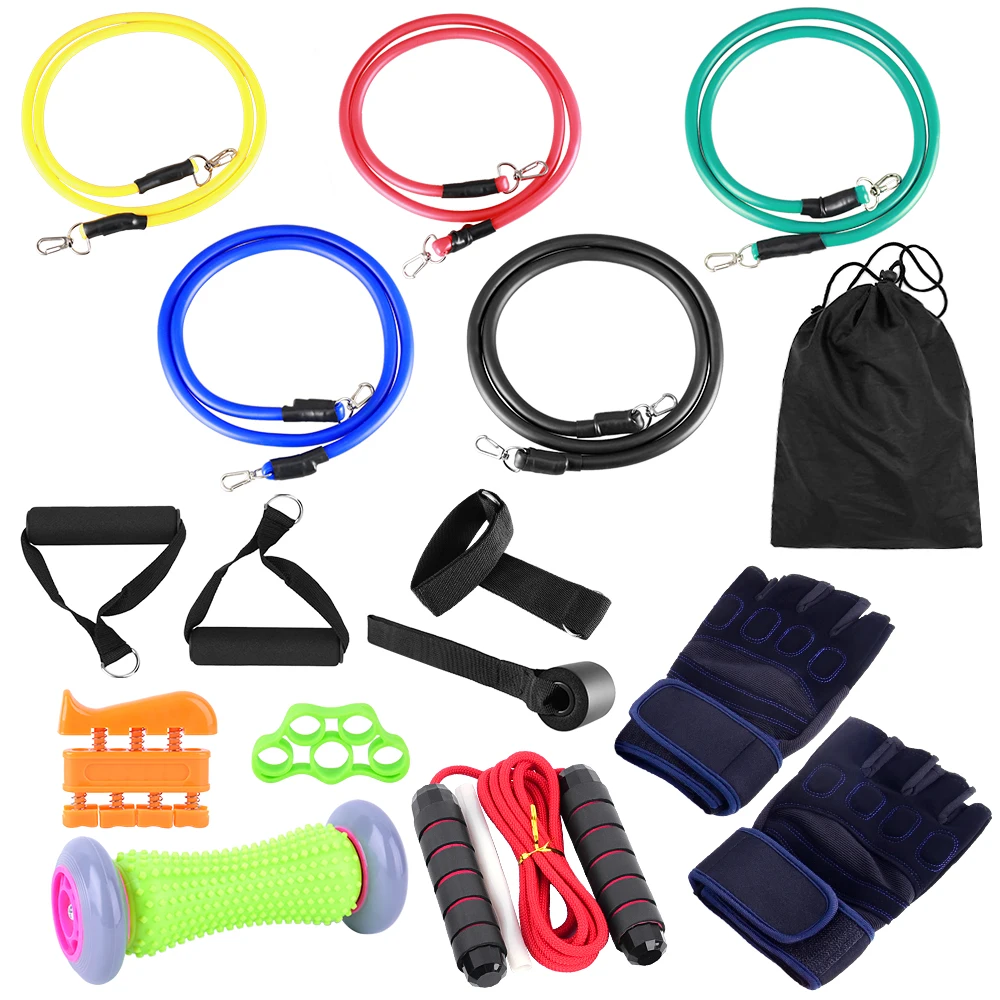 16pcs Fintess Resistance Bands Set Tube Bands Jump Rope Door Anchor