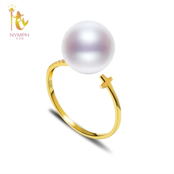 

NYMPH Brand Natural Freshwater Pearl Ring 18K yellow gold pearl ring for women J306