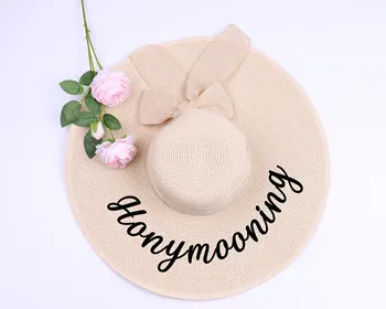 

Straw Sun Hat Beach Floppy Cap Your Personalized Text Wide Brim Straw Sun Hat Bridal Shower Honeymoon Engagement Gift