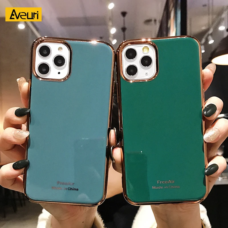 Luxury Green i Phone Case on For iPhone 6 6S Plus 7 8 Plus Coque plating Soft Cover Case For iPhone X XR XS Max 11 Pro MAX Funda