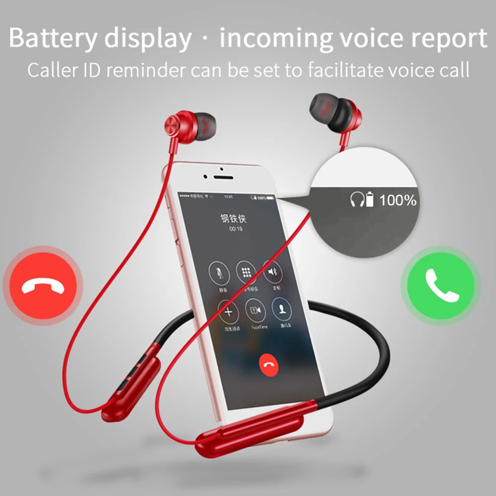 Willkey H1 Wireless Sport Headphones Waterproof Foldable Portable Bluetooth Headset with Microphone Neck Wear Stereo Earphone