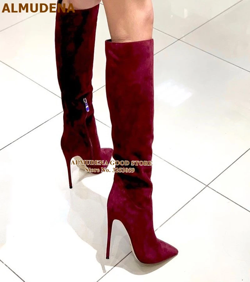 Red suede knee high boots Clearance