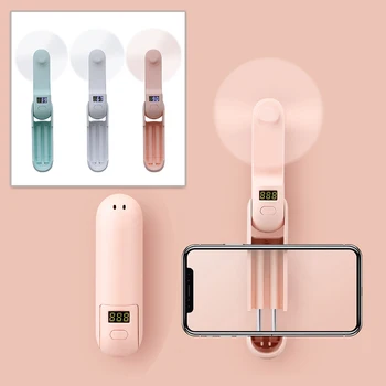 

USB Charging Multifunctional Small Portable Folding Fan Handheld Anti-UV ABS Digital Display Power Fan Stand For Mobile Phone