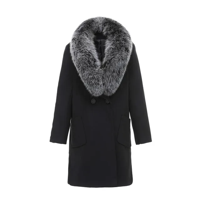 $US $79.99 Thick Black Coats Women 2021 New Woolen Overcoat Real Fox Fur Collar Ladies Winter Trench Plus size Euro 5XL Female Outerwear