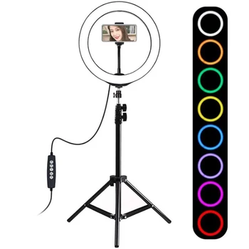 

RGBW 6000-6500k LED Selfie Ring Light with Smartphone Holder 15W 5V/3A Photography Studio Broadcast Dimmable White Lamp
