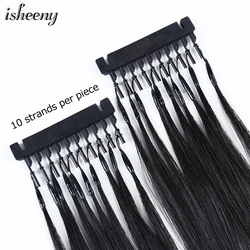 Isheeny 6D Hair Extensions Human Hair 40-60cm One Generation 100 Strands Invisible Micro Ring Hair 100% Natural Hair 10pcs/set