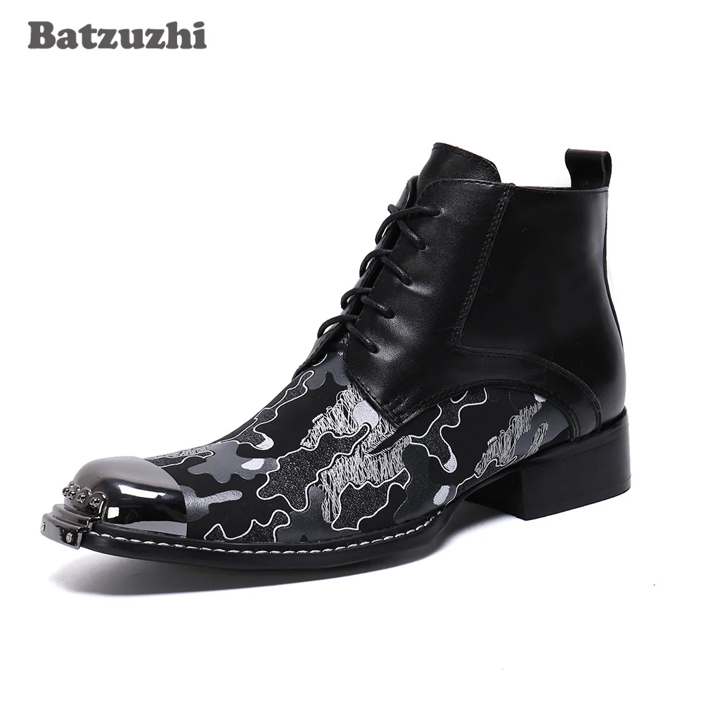 

Batzuzhi Fashion Men Boots Shoes Lace-up Handmade Leather Ankle Boots Business Party Formal Leather Boots botas hombre,US6-US12