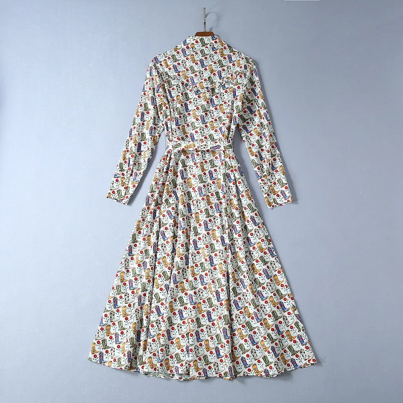 Autumn Fashion Designer Runway Dress New Spring Long Sleeve Floral Printed Simple Casual Midi Female Dresses