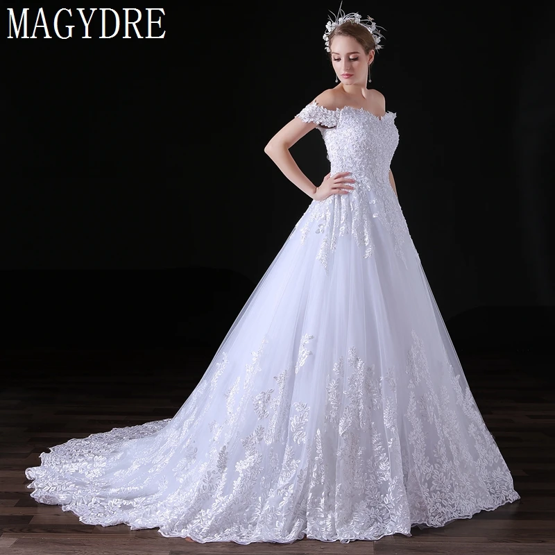 Бальное платье свадебное платье с открытыми плечами Vestido de novia Милая Кружева Аппликации с открытой спиной платье невесты