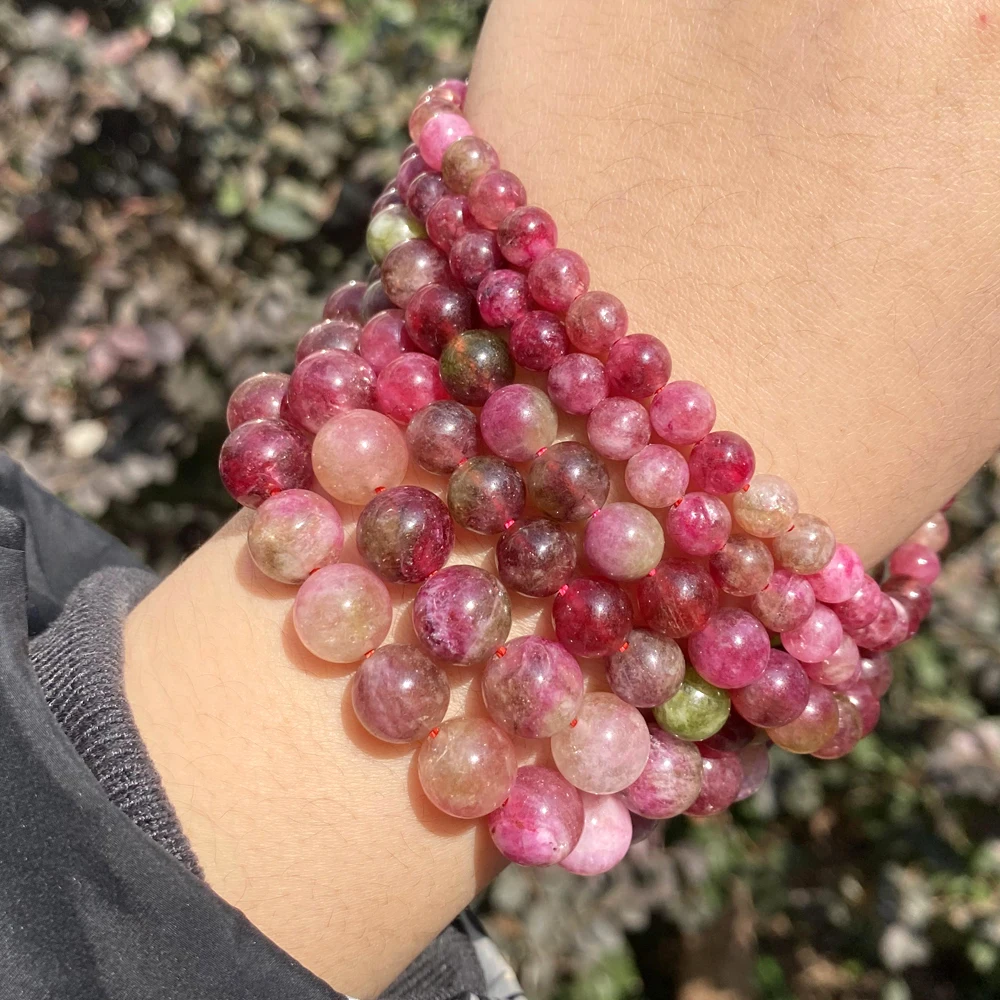 Natural Watermelon Tourmaline Jades Stone Beads Round Smooth Loose Beads For Jewelry Making Diy Necklace Bracelet Accessories