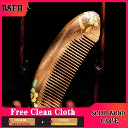 Magpie Branch Lacquer Art Green Sandalwood Comb Creative Gift Comb Gift for Girlfriend and Best Friend