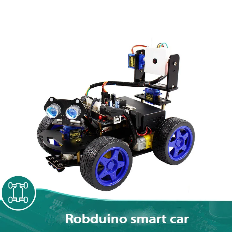 

Smart car robot kit compatible with Arduino four-wheel drive camera video remote control Scratch programming
