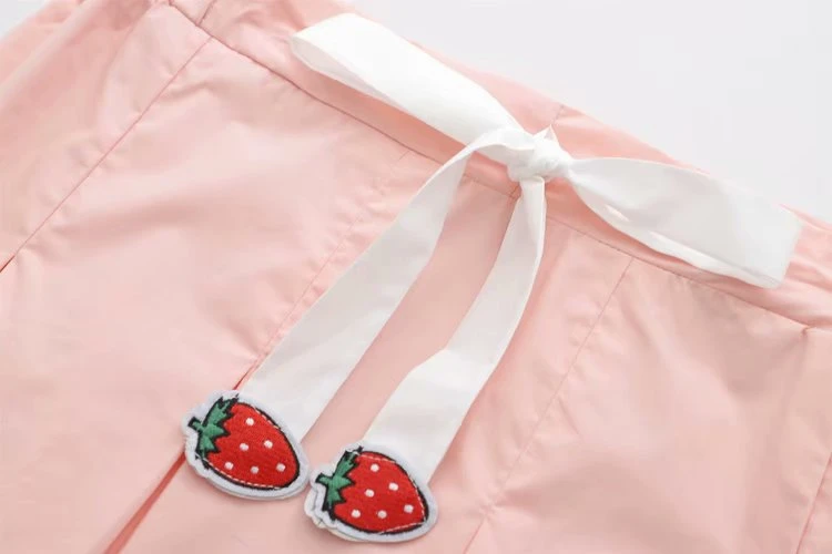 Merry Pretty/женские розовые плиссированные юбки из хлопка с вышивкой клубники, милые Стильные мини юбки с высокой талией и шнуровкой для девочек